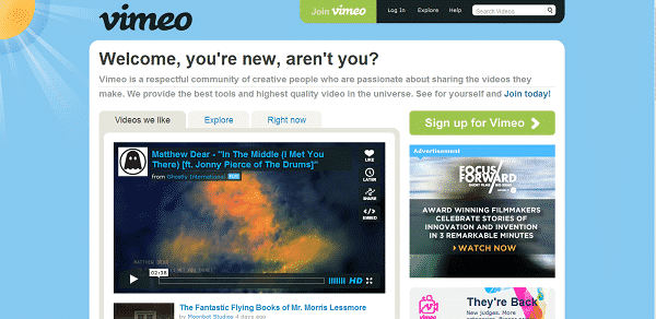 Vimeo Homepage