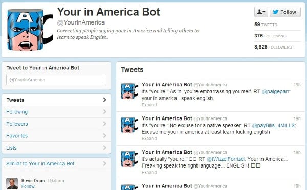 Featured image for Twitter Account Has Fun With Ignorant “Your in America” Tweets
