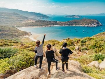 three women on mountain